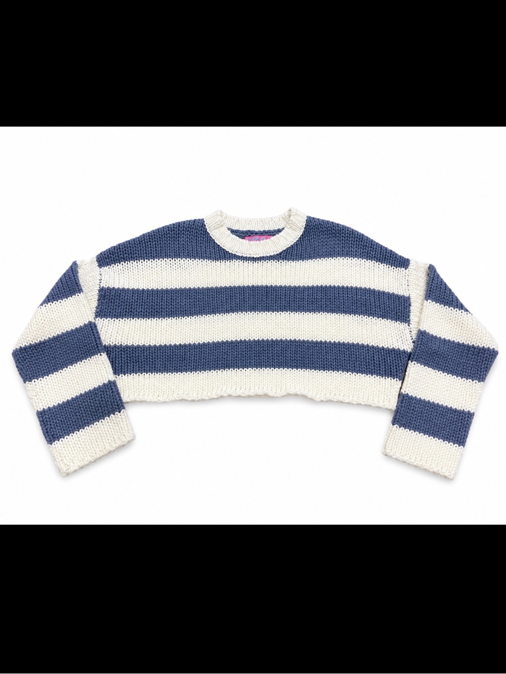 Edikted Blue White Striped Chunky Knit Cropped Sweater Size XS/S